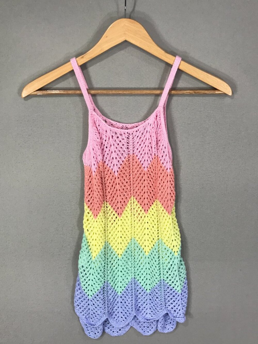 Unbranded Swim Cover Up Girl's 7Y Rainbow Striped Crochet Cami Dress Sleeveless